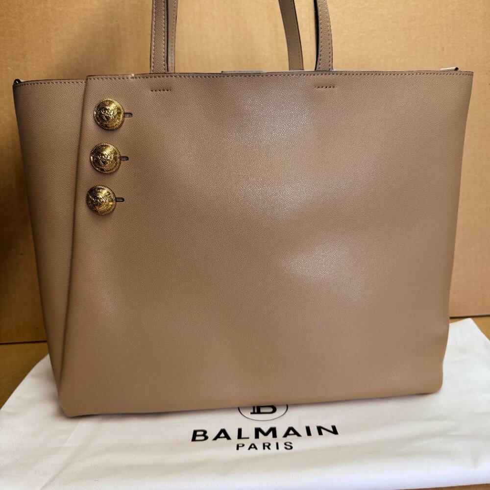 Balmain Embleme Medium Leather Shoulder Bag – Taupe - Picture 8 of 13